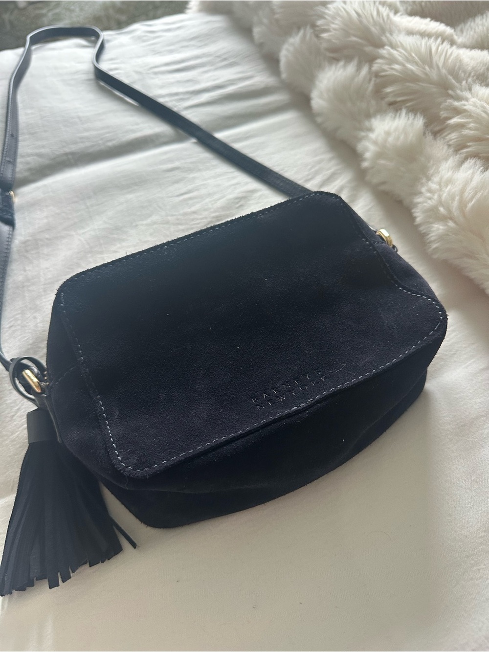 Navy blue Suede Crossbody Bag with Tassel